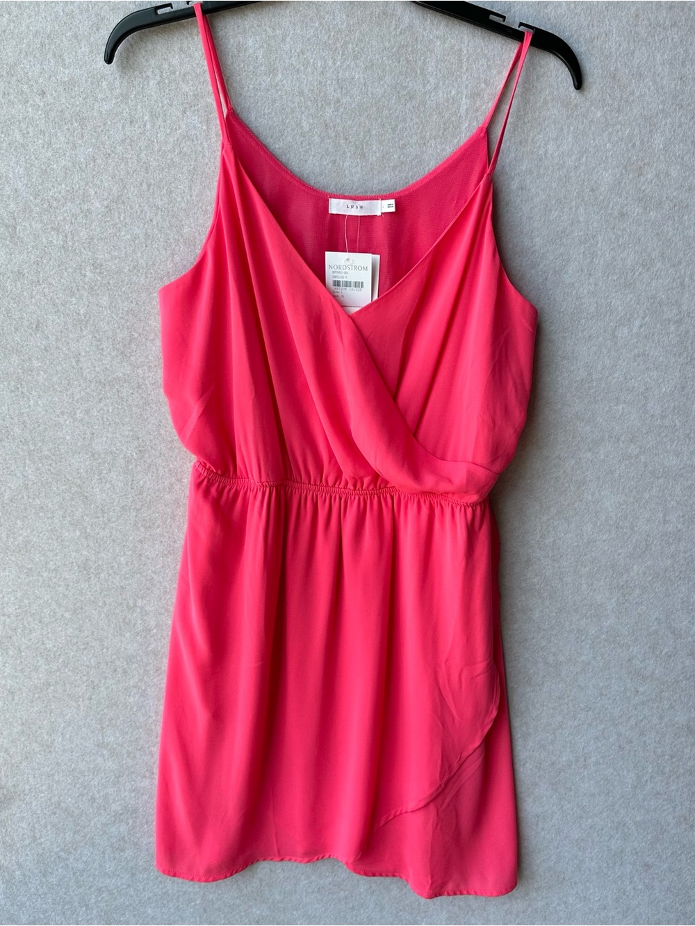 Lush Hot Pink Sleeveless Wrap-Front Mini Dress Size L NWT